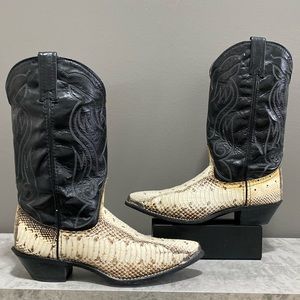ACME Black & Cream Snakeskin Western Heeled Boots